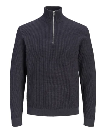Jack & Jones Pulover barbati cu fermoar la baza gatului, din bumbac organic, JPRBLUSTANLEY, Bleumarin inchis (SELECTATI MARIMEA: L)