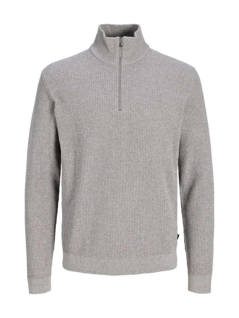Jack & Jones Pulover barbati cu fermoar la baza gatului, din bumbac organic, JPRBLUSTANLEY, Gri (SELECTATI MARIMEA: S)