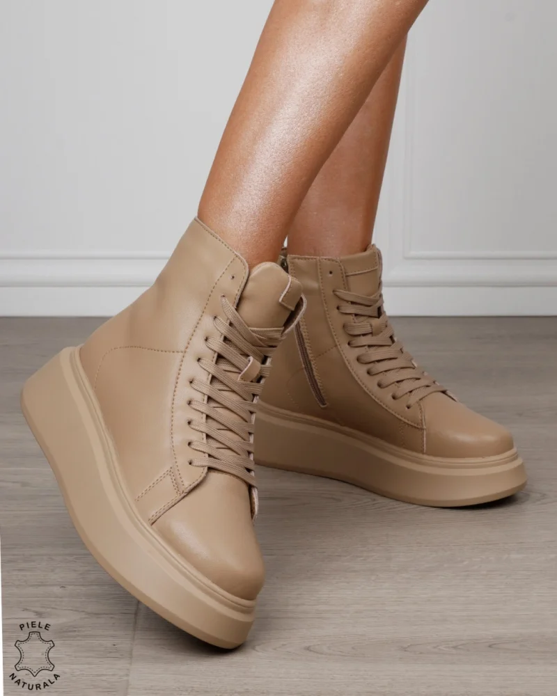 Ghete clasice de damă din piele naturală CRL1876 KHAKI