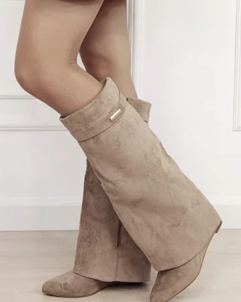 Cizme lungi kaki cu toc 9623A-1 19