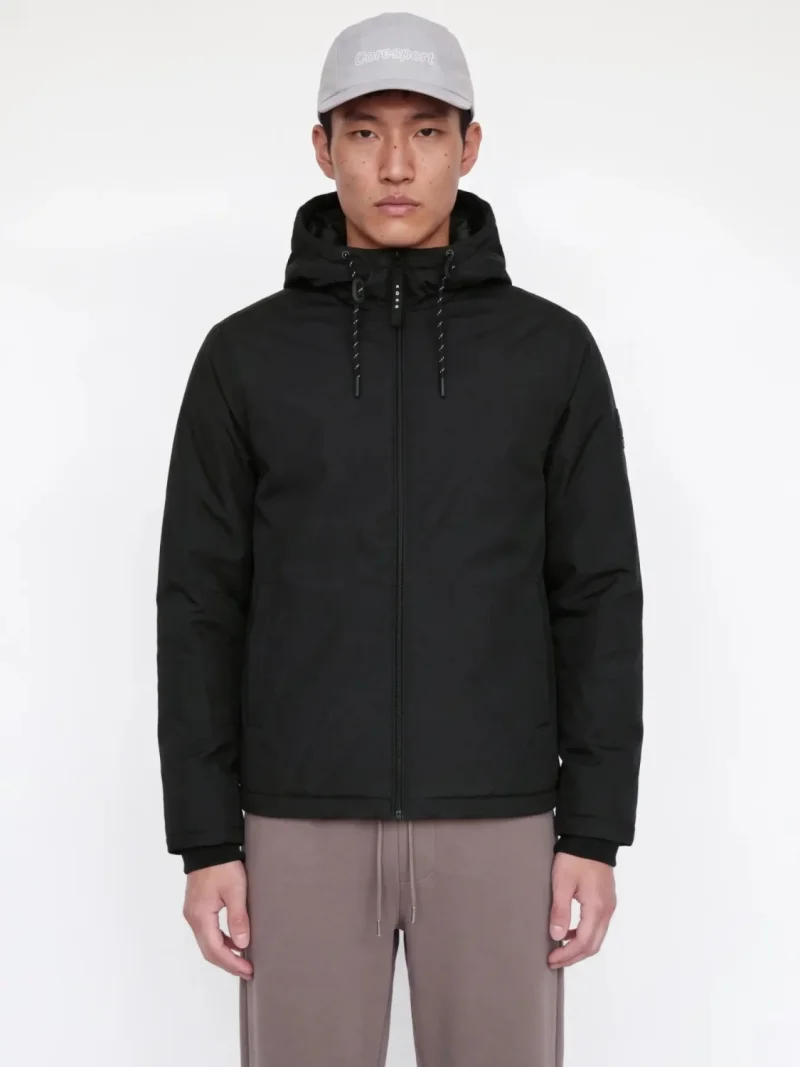 Jack & Jones Jacheta de tranzitie barbati, Regular fit, cu gluga fixa reglabila cu snur, JCOFUSION, Negru (SELECTATI MARIMEA: M)
