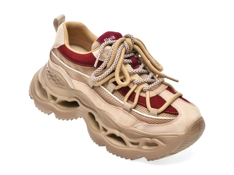 Pantofi sport FLAVIA PASSINI bej, 6386, din material textil si piele naturala