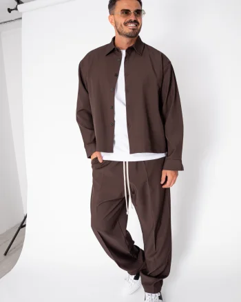 Set Camasa cu nasturi si pantalon lung Brown