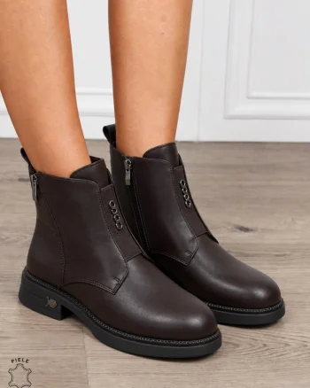 Ghete Negre din Piele Naturala cu Fermoar lateral CRL1244 cafeniu