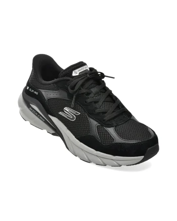 Pantofi sport SKECHERS negri, SKECH CAGE, din material textil si piele naturala