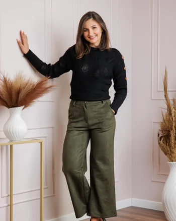 Pantaloni dama kaki din piele intoarsa ecologica Marion