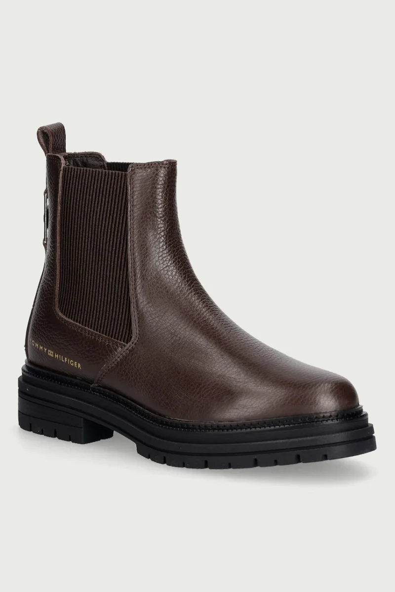 Tommy Hilfiger  ghete scurte de damă din piele TH EMBOSS GRAIN LEATHER CHELSEA