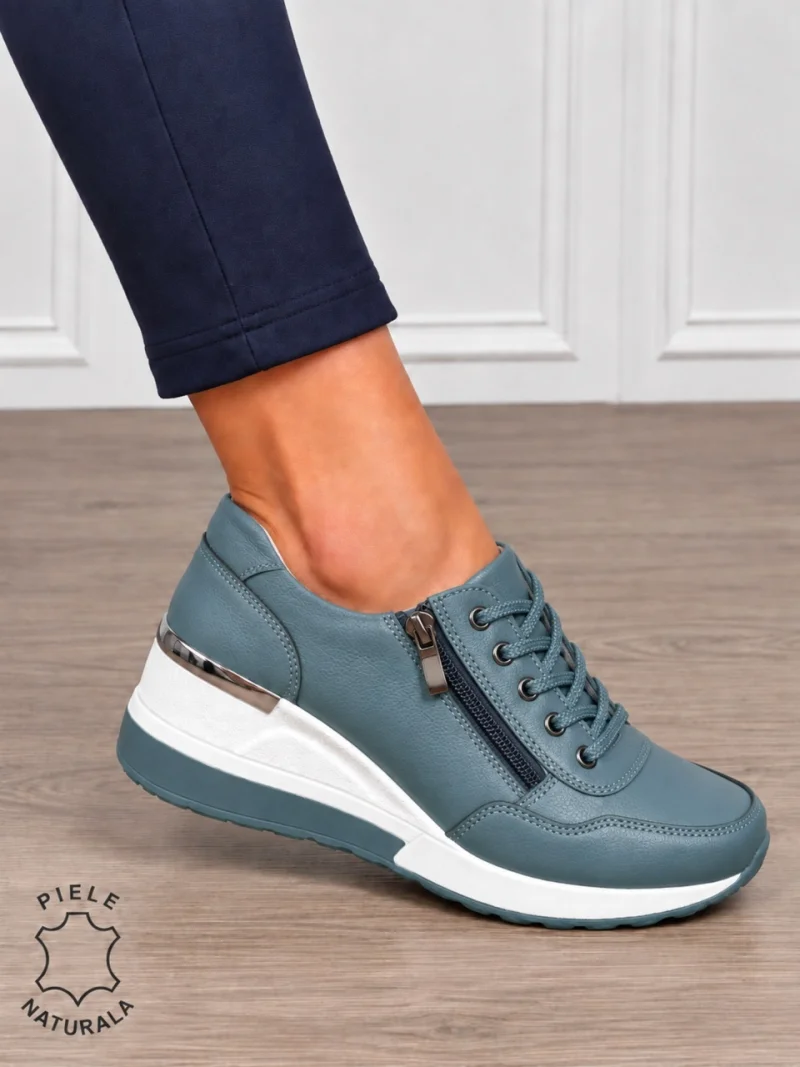 Pantofi Casual dama din Piele Naturala CRL0068 ALBASTRU