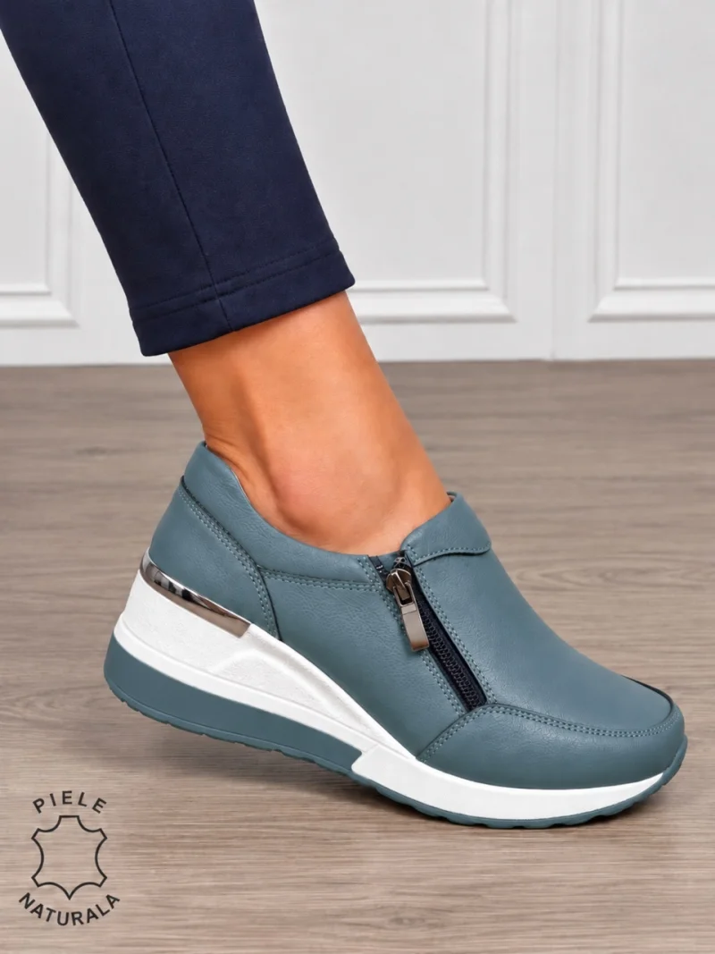 Pantofi Casual Dama Piele Naturala CRL0072 ALBASTRU
