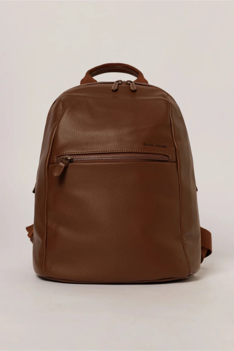 Rucsac casual maro cu buzunar frontal si aspect rafinat