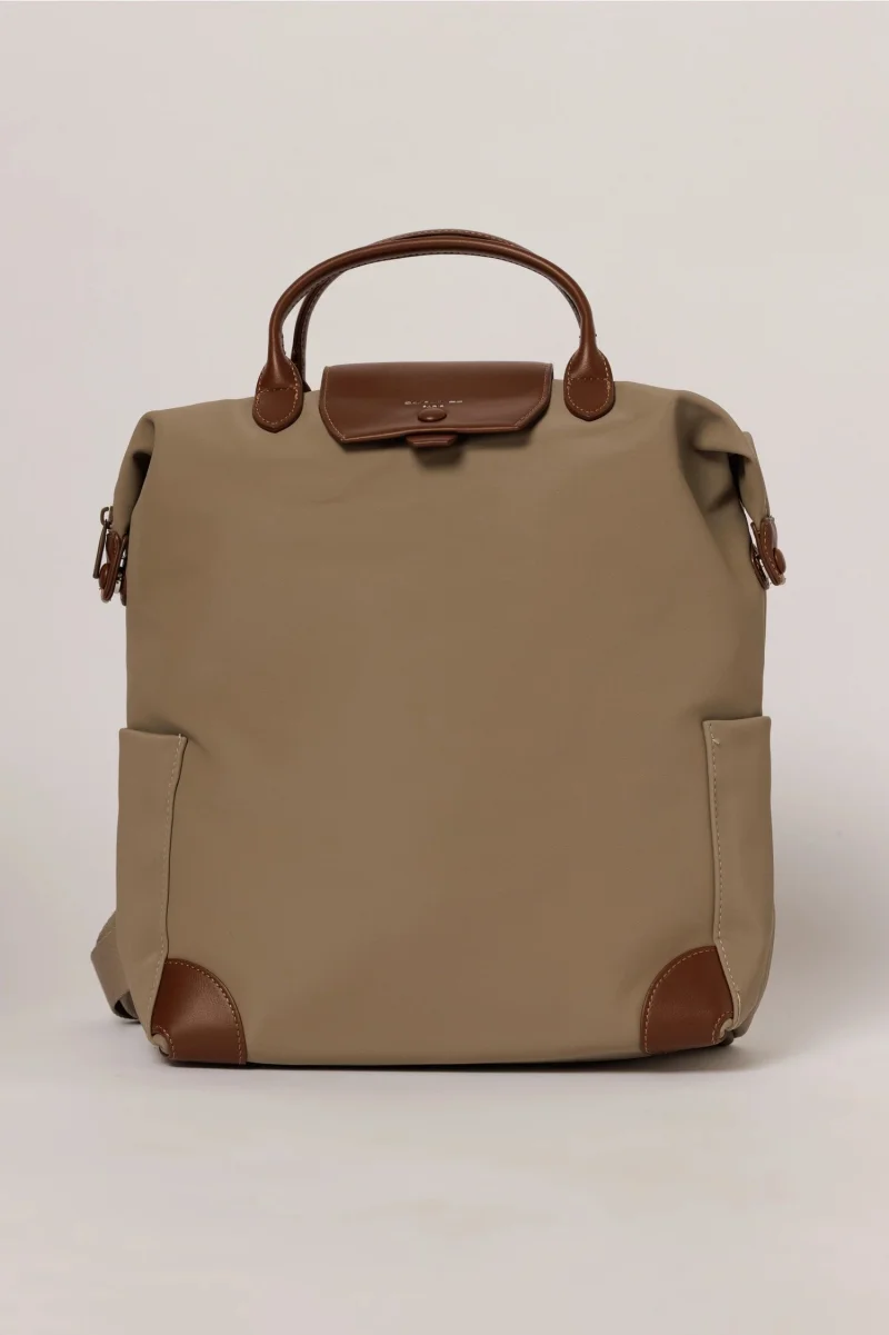 Geanta maxi taupe tip rucsac cu buzunare laterale