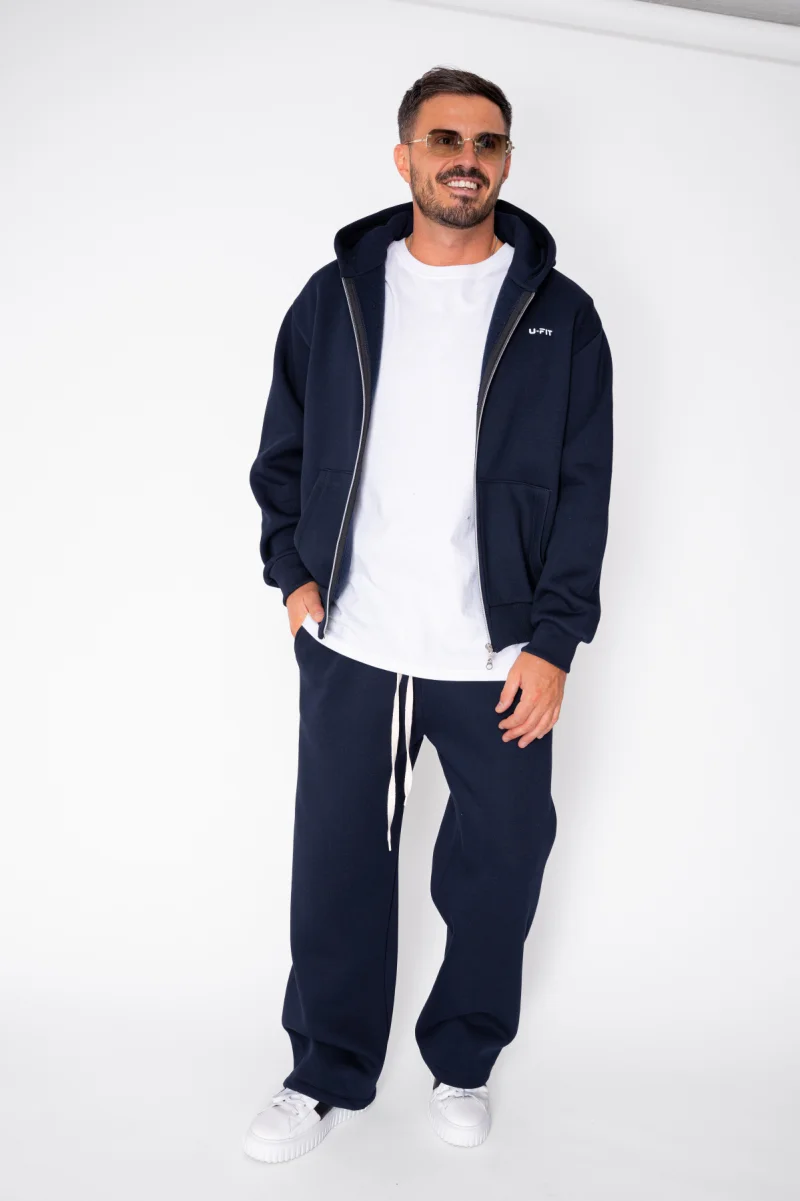 Set Winter CozyWide hanorac cu fermoar si pantalon drept Navy