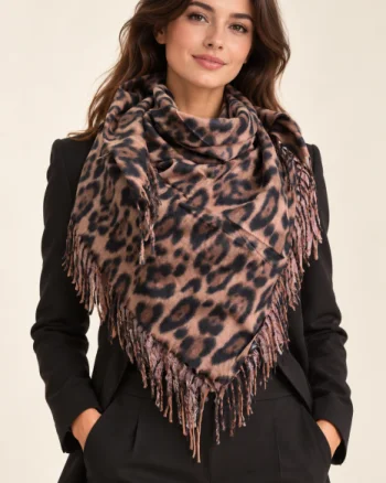 Esarfa patrata mare, imprimeu animal print cu maron si negru
