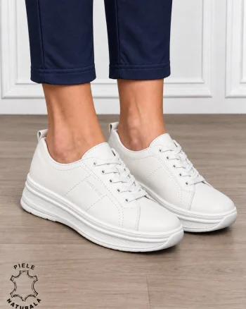 Pantofi sport damă din piele naturală cu design casual și talpă confortabilă CRL1893 ALB