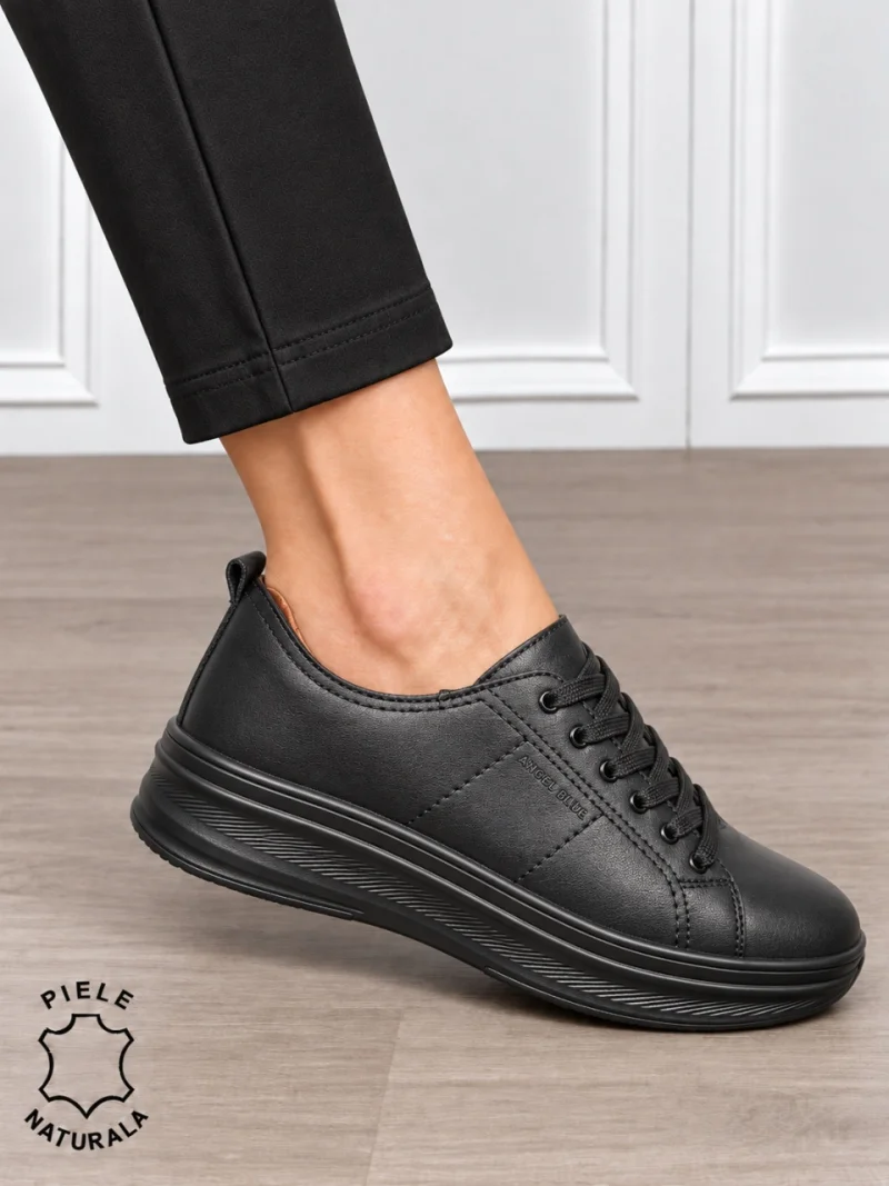 Pantofi sport damă din piele naturală cu design casual și talpă confortabilă CRL1893 NEGRU