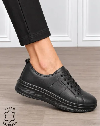 Pantofi sport damă din piele naturală cu design casual și talpă confortabilă CRL1893 NEGRU