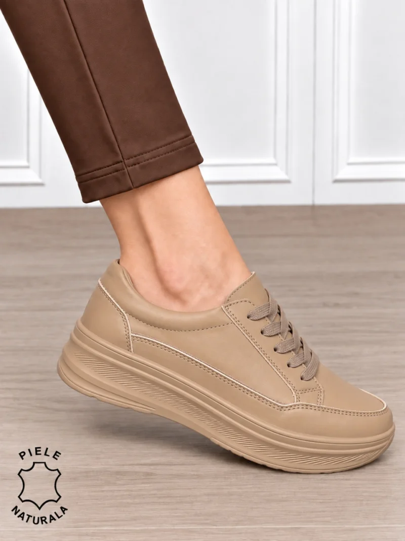 Pantofi sport damă din piele naturală stil clasic și versatil CRL1867 KHAKI