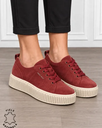 Pantofi sport damă din piele naturală intoarsa stil clasic CRL1868 BORDO
