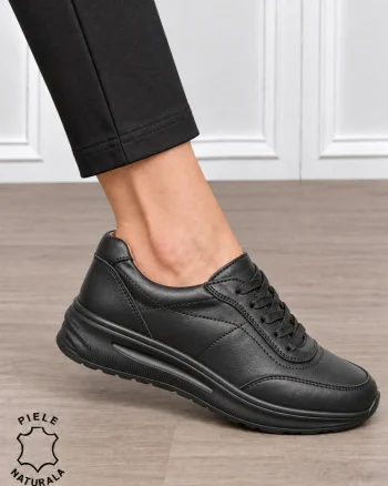 Pantofi casual damă din piele naturală pentru confort zilnic CRL1899 NEGRU