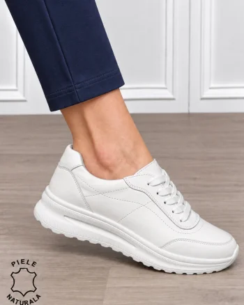 Pantofi casual damă din piele naturală pentru confort zilnic CRL1899 ALB
