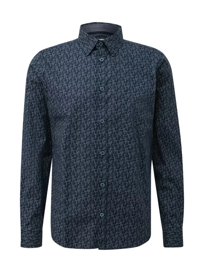 s.Oliver Camasa barbati cu model, guler Kent, Regular fit, Bleumarin inchis (SELECTATI MARIMEA: S)