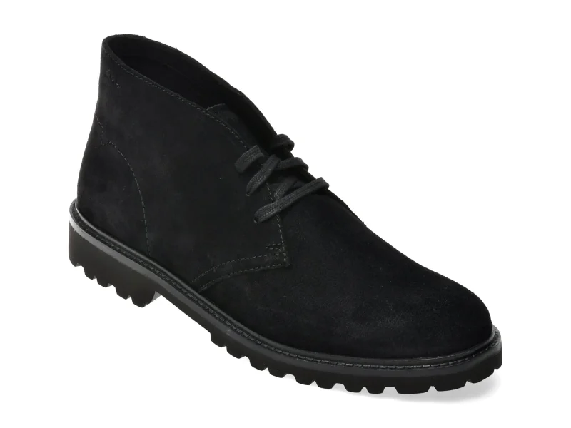 Ghete elegante CLARKS negre, BERWICK DB, din piele intoarsa