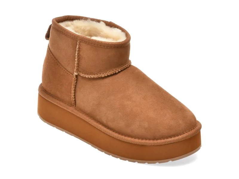 Ghete EMU maro, STINGER MICRO FLATFORM, din piele intoarsa