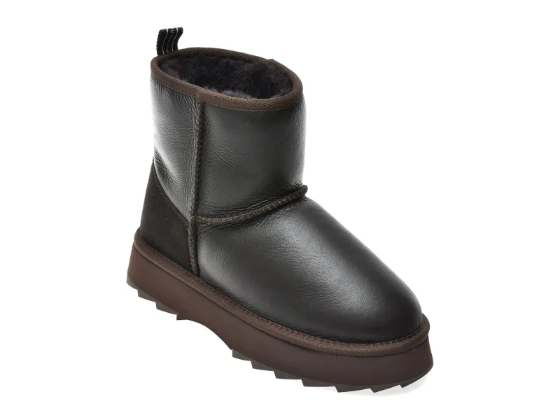 Ghete EMU maro, SHARKY MINI TOWN FLATFORM, din piele naturala
