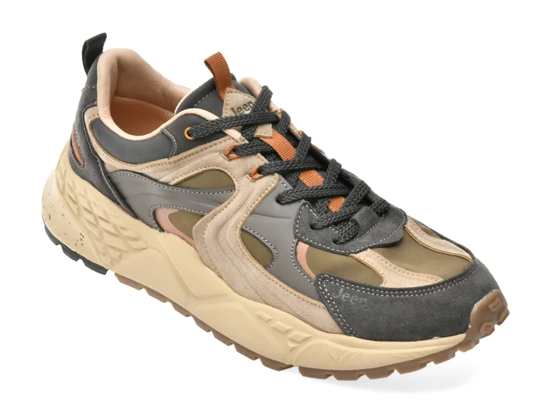 Pantofi sport JEEP kaki, 62110, din material textil si piele naturala