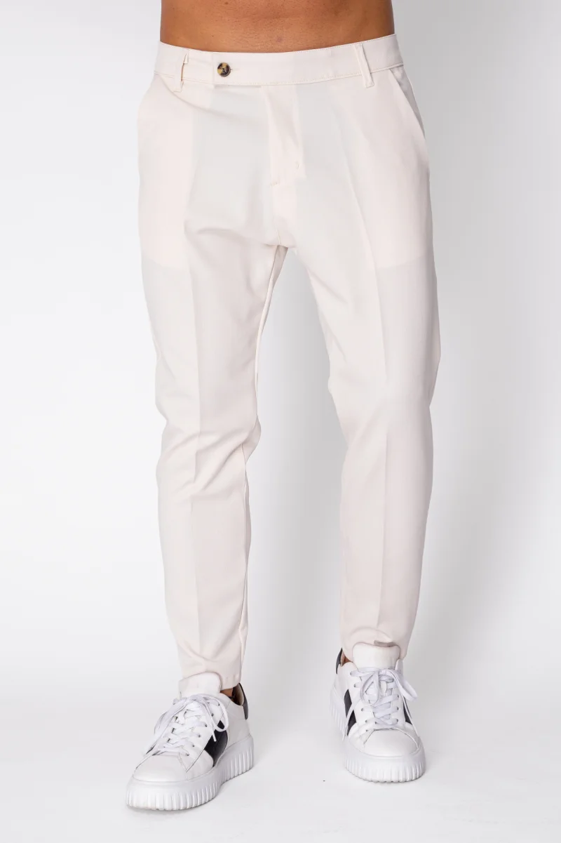 Pantaloni lungi cu nasture Beige