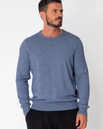 Pulover maneca lunga mix de lana si casmir Blue