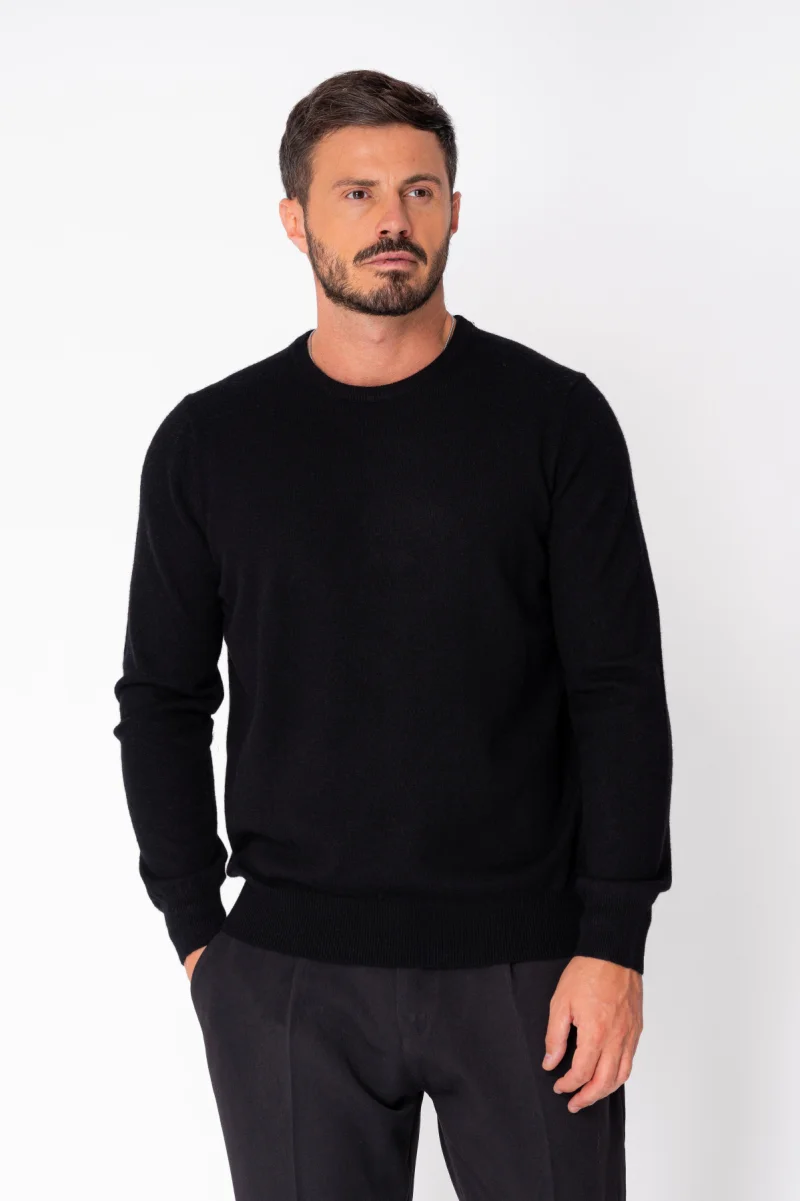 Pulover maneca lunga mix de lana si casmir Black
