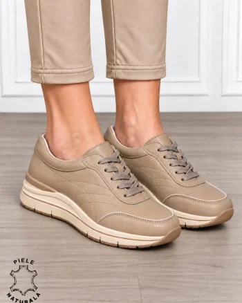 Pantofi casual damă din piele naturală cu design modernl CRL1897 KHAKI