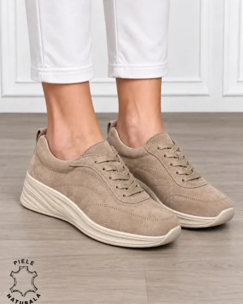 Pantofi casual damă din piele naturală intoarsa cu stil clasic CRL1898 KHAKI