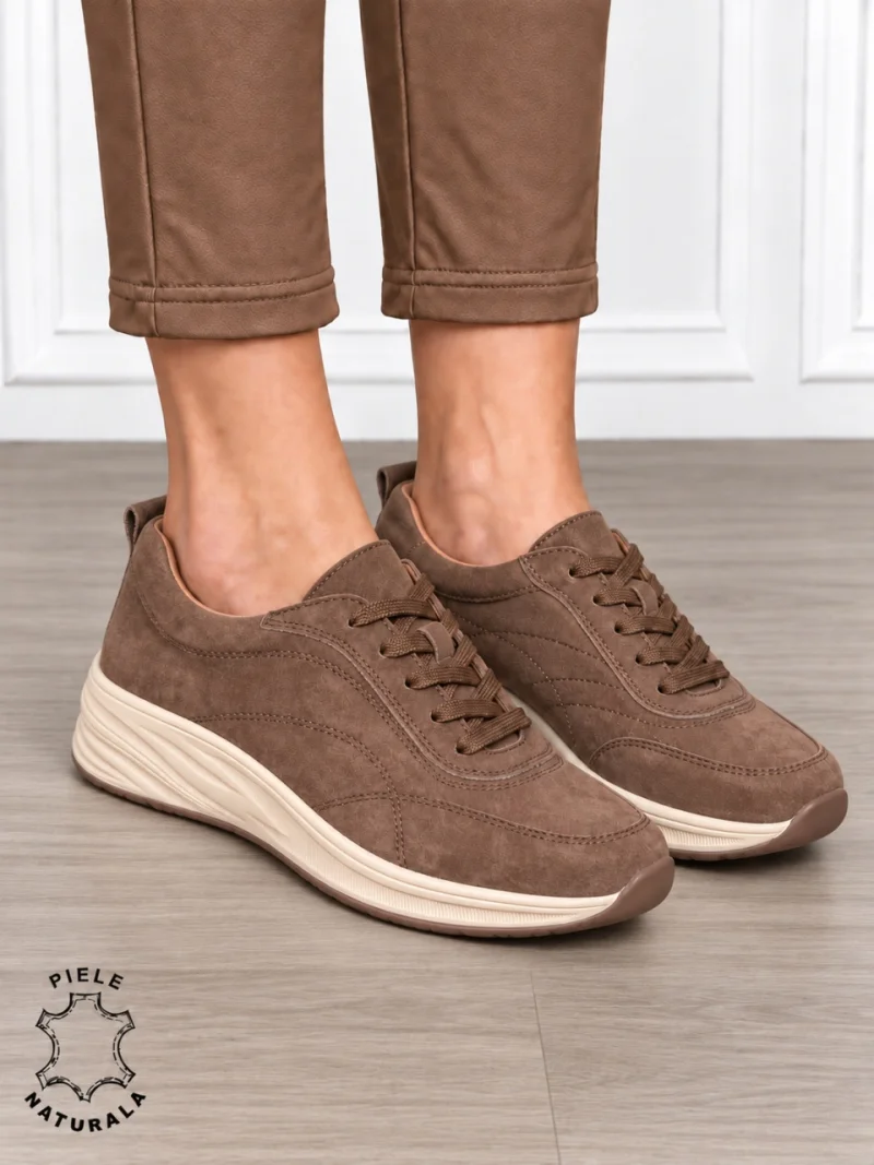 Pantofi casual damă din piele naturală Intoarsa cu stil clasic CRL1898 CAFENIU