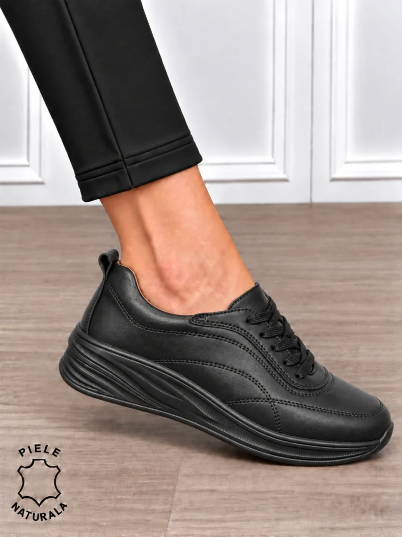 Pantofi casual damă din piele naturală cu stil clasic CRL1898 NEGRU