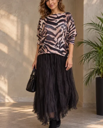 Bluza cu maneca fluture si imprimeu animal print zebra, alb negru