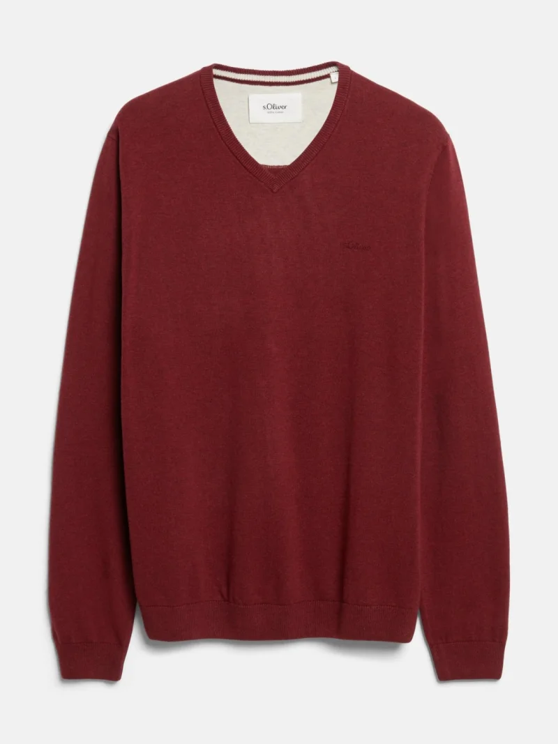 s.Oliver Pulover tricotat barbati, din bumbac cu anchior, Regular fit, Bordeaux (SELECTATI MARIMEA: S)