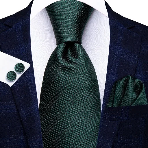 Set cravata verde inchis + batista + butoni - matase -- model 922
