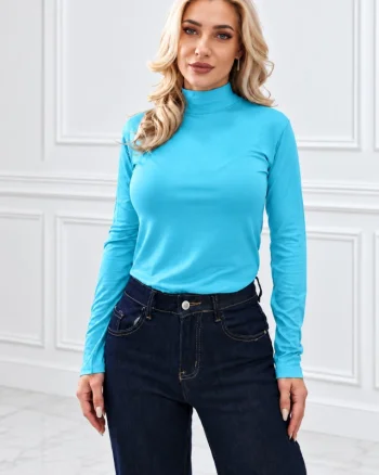 Maleta dama Lady Liza uni, cu guler inalt si maneci lungi, Baby blue