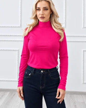 Helanca dama Lady Liza uni, cu guler inalt si maneci lungi, Fucsia