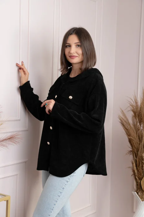 Jacheta dama neagra cu gluga si nasturi aurii Peggy