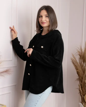 Jacheta dama neagra cu gluga si nasturi aurii Peggy