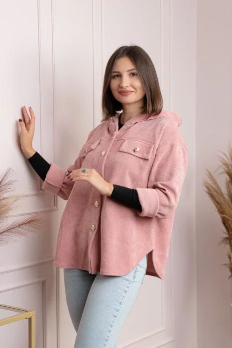 Jacheta dama roz cu gluga si nasturi aurii Peggy