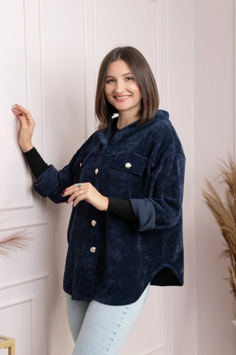 Jacheta dama bleumarin cu gluga si nasturi aurii Peggy