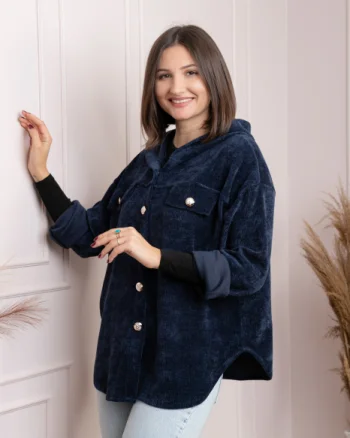 Jacheta dama bleumarin cu gluga si nasturi aurii Peggy