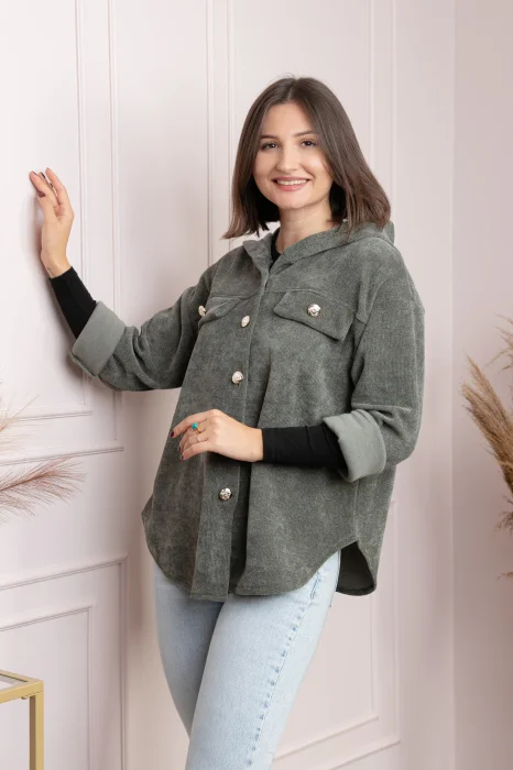 Jacheta dama kaki cu gluga si nasturi aurii Peggy