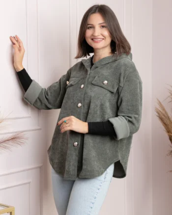 Jacheta dama kaki cu gluga si nasturi aurii Peggy