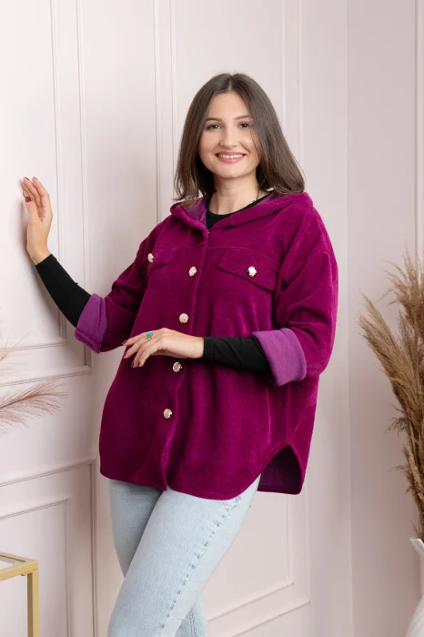Jacheta dama fuchsia cu gluga si nasturi aurii Peggy
