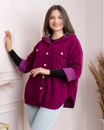 Jacheta dama fuchsia cu gluga si nasturi aurii Peggy